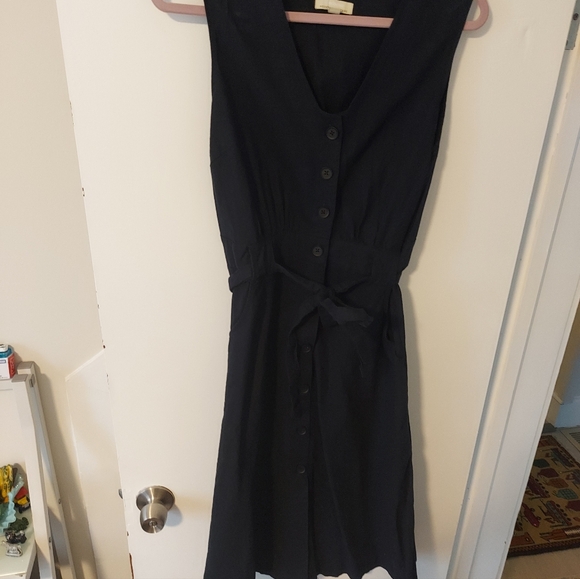 Barbour Linen Cotton Blend Summer Casual Midi Dress Navy Blue Size 8 Buttons - Picture 3 of 14